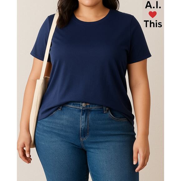 Kim Rogers Navy Blue Plus Size Cotton T-Shirt Top 1X - Picture 11 of 11